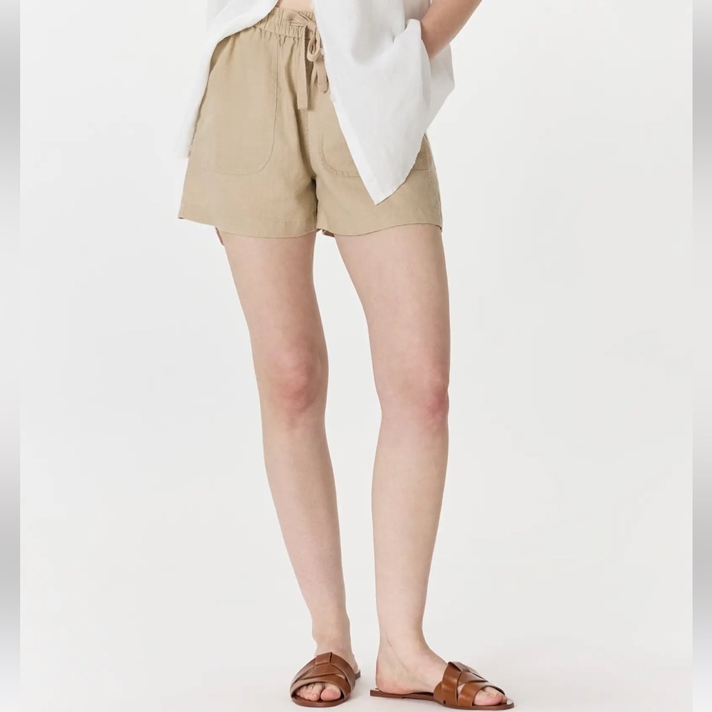 Quince Beige High-Waist Drawstring Shorts
